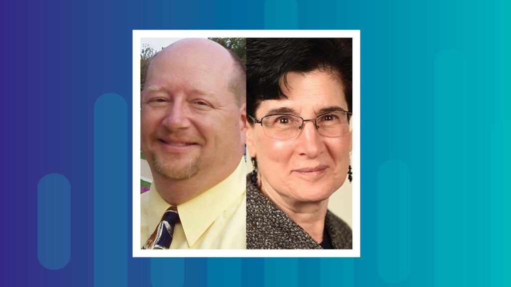 Headshots of Ed Lis, director of mission integration and Catholic identity at Catholic Human Services of the Archdiocese of Philadelphia, and Jean Beil, then-senior vice president of programs and services at CCUSA